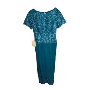LanTing size 8\10 Elegant Teal Lace and sequins evening Dress. wedding, event.
